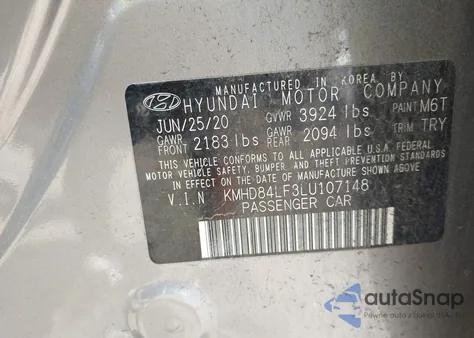 2020 Hyundai Elantra Sel from USA, damaged, VIN KMHD84LF3LU107148